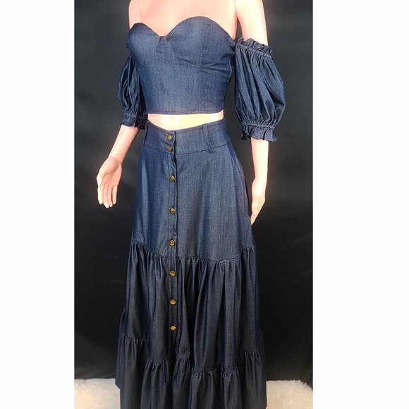 Two-piece top and skirt, Crop Top and Long skirt set. - Picture 3 of 8